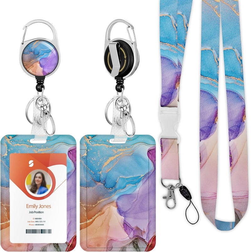 Boutilon ID Badge Holder with Lanyard,Retractable ID Badge Card Holders Detachable Neck Lanyard Strap with Badge Reel and Vertical ID Holder for Nurse Students Teachers Office Staff(Marble 4) - Image 1